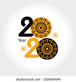 Year sunflower 2020. Decorative vector symbol 2020. 