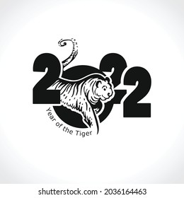 Year of the Tiger 2022. Black Tiger Zodiac symbol. Chinese New Year. Pattern tiger vector illustration.  