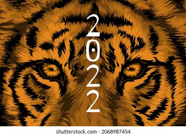 Year of tiger 2022. Chinese new year greeting card. Japanese new year invites. Vector poster