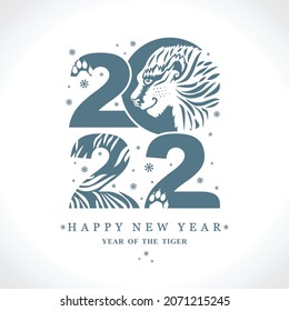 Year of tiger. 2022. Vector new year card. Template with the 2022 and Tiger. New Year on the Chinese calendar. 