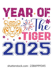 Year Of The Tiger 2025 Retro, Happy New Year Retro, T-Shirt Design, New Year Design, Celebration party, New Year Quotes, Groovy lettering, Sweatshirt, Typography, Cut file . svg