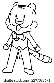 Year of the Tiger Tiger character Cute Tailcoat Bow Tie Line drawing Coloring book