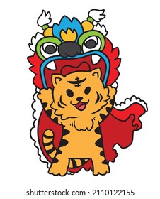 Year of the Tiger, Cute tiger and lion head on chinese new year concept vector character design.