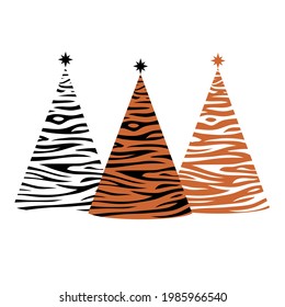 Tarjeta de saludo del año del tigre. Diferente juego de árbol de Navidad, ilustración vectorial. Puede utilizarse para tarjetas de felicitación,