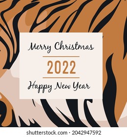 The year of the tiger greeting card template 2022. Banner Happy New Year tiger, symbol of the year 2022. 