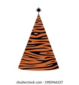 Year of Tiger greeting card. Vector illustration of simple christmas tree drawn by hand