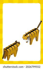 Year of the Tiger New Year Greeting Card 2022, Two Tigers Facing Each Other, Isometric