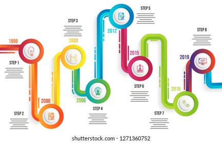 Year Timeline Infographic Template Design With Eight Levels For Business Growth Or Success Concept.