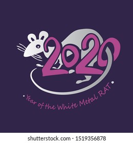 Year of the White Metal Rat 2020. Chinese Oriental Horoscope for 2020 Rat. Vector symbol for Chinese New Year design. 