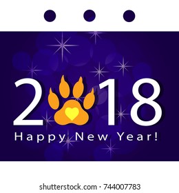 The year of the yellow dog in the Chinese calendar, the paw of the dog with claws and the number 2018