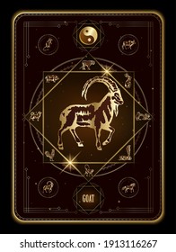 Year of the zodiac goat, Zodiac cards Chinese twelve animals. astrological oriental zodiacal symbols. Vector EPS10 illustration