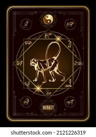 Year of the zodiac monkey. Zodiac cards Chinese twelve animals. Vector EPS10 illustration