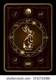 Year of the zodiac rabbit, Zodiac cards Chinese twelve animals. astrological oriental zodiacal symbols. Vector EPS10 illustration