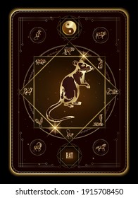 Year of the zodiac rat, Zodiac cards Chinese twelve animals. astrological oriental zodiacal symbols. Vector EPS10 illustration