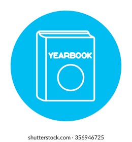 Yearbook line icon for web, mobile and infographics. Vector white icon on the light blue circle isolated on white background.