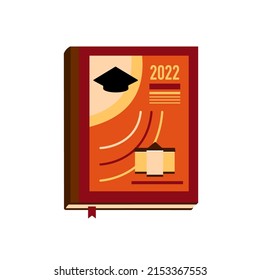 Yearbook. University Book With Photos Of Students And Life And Studies. Icon For Website, App About Learning. Vector Flat Illustration, Cartoon Style.