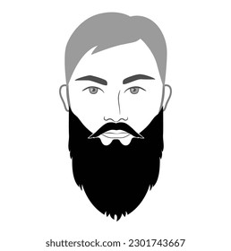 Yeard Beard estilo hombres en la ilustración facial Mustache natural de pelo facial. Retrato negro vectorial masculino Moda plantilla de barbería plana. Elegante corte de pelo con contorno aislado sobre fondo blanco.