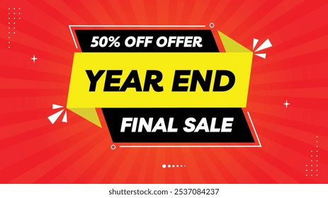 Year-End Final Sale Offer: Grab 50% Off with Our Sale Banner Element Shapes Template Featuring a Black, Yellow, White, and Red Gradient Background for Eye-Catching Promotions