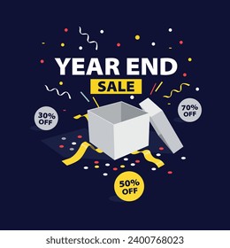"Year-end sale banner featuring gift box art: Unwrap savings today!"