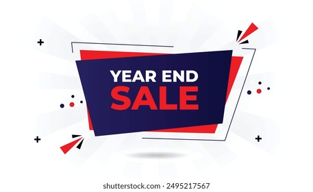 Year-end sale banner template with a white background, featuring shiny red and dark blue shapes, perfect for promoting year end discounts promotion, offer, discount, background, template, business