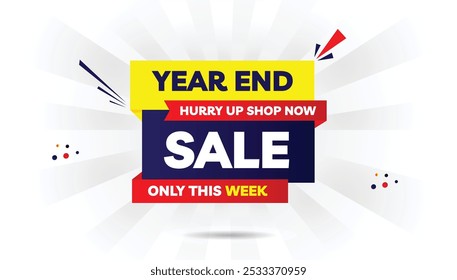 Year-end sale hurry up shop now editable banner template with light yellow and dark blue gradient, red shapes, and white background  perfect for limited-time promotions and last-minute sales