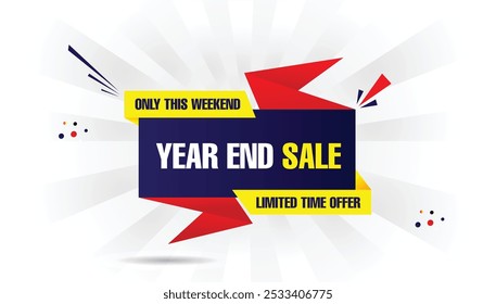 Year-end sale limited time offer editable banner template design with light yellow and dark blue gradient, white background, and red shapes perfect for promoting weekend discounts and holiday sales