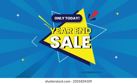 Year-end sale only today editable template design featuring a dynamic light and dark blue background with vibrant yellow, white, and red shapes, perfect for grabbing attention and driving sales