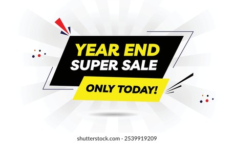 Year-End Super Sale Only Today! Editable banner template with light yellow and dark blue gradient, white background, and bold red shapes – perfect for holiday promotions, flash sales, and limited-time