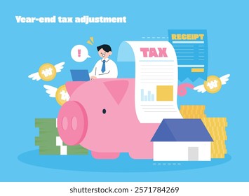 Year-end tax adjustment character object illustration