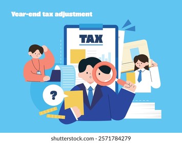 Year-end tax adjustment character object illustration