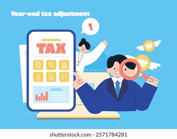 Year-end tax adjustment character object illustration