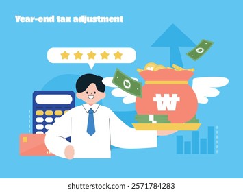 Year-end tax adjustment character object illustration