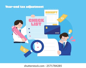 Year-end tax adjustment character object illustration