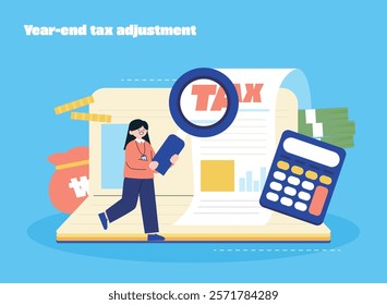 Year-end tax adjustment character object illustration