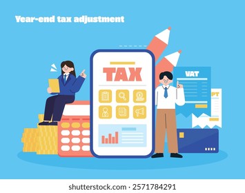 Year-end tax adjustment character object illustration