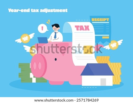 Year-end tax adjustment character object illustration