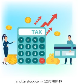 Year-end tax adjustment vector Illustration in flat cartoon style. Calculator. Financial calculations, accountant. Accounting, bookkeeping, audit debit and credit calculations. 