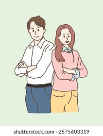 Year-end tax settlement business office worker woman man. Hand drawn people illustration