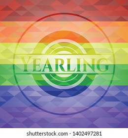 Yearling emblem on mosaic background with the colors of the LGBT flag