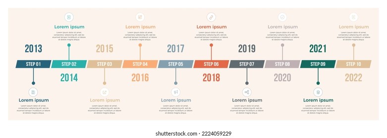 El diseño anual de plantillas de infografía de línea de tiempo de negocios y el negocio de presentaciones se pueden utilizar para el concepto de negocio con 10 opciones, pasos o procesos.