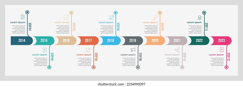 Yearly business timeline infographic template design and Presentation business can be used for Business concept with 12 options, steps or processes.