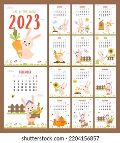 Yearly Calendar 2023 Cute Bunny Farmer Stock Vector (Royalty Free ...