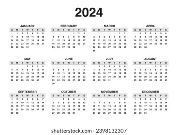 Yearly calendar 2024 sunday start