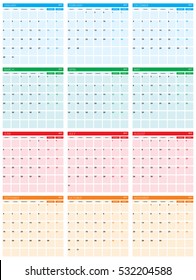 Yearly calendar flat design four seasons. 2017