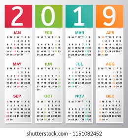 Yearly calendar or organiser design for 2019.