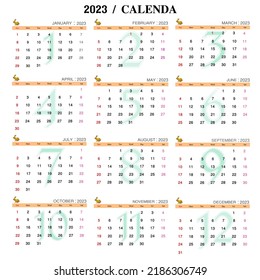 Yearly Calendar Vector Illustration 2023 Total Stock Vector (Royalty ...