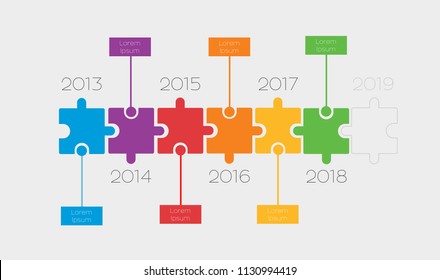 Yearly colourful puzzle timeline in vector graphics