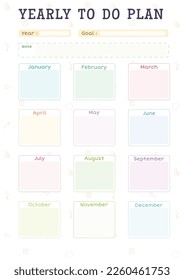 Yearly to do planner cute colorful