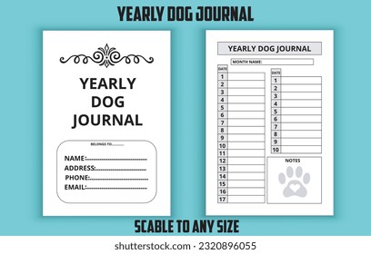 Yearly dog journal. Low content kdp interior design template