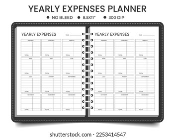 Yearly expenses planner logbook or notebook template	